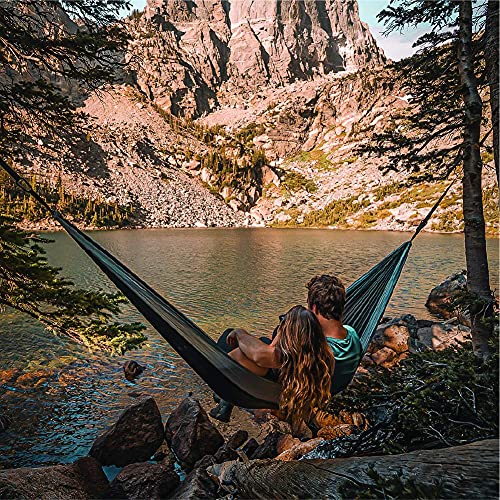 Wise Owl Outfitters Single and Double Hammocks for Camping or Travel - Lightweight & Portable Nylon (DO Black & Grey)