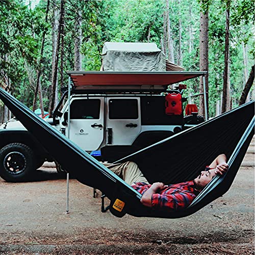 Wise Owl Outfitters Single and Double Hammocks for Camping or Travel - Lightweight & Portable Nylon (DO Black & Grey)