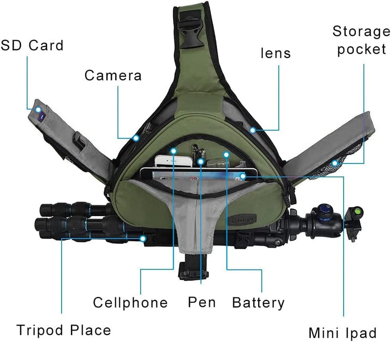 CADeN Waterproof Camera Bag with Rain Cover & Tripod Holder, Compatible with Canon, Nikon, Sony & Pentax DSLR/SLR and Accessories, Green