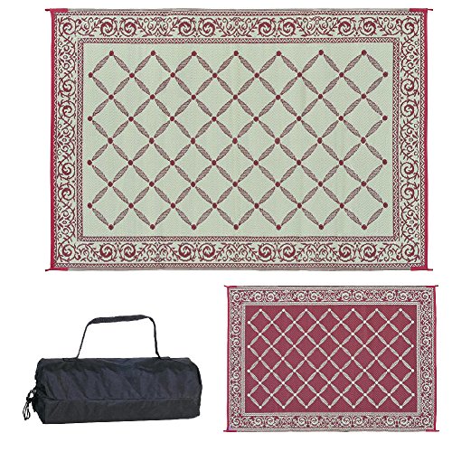 Outdoor Reversible Mat (116095), 6ft x 9ft, Burgundy/Beige, RV and Camping