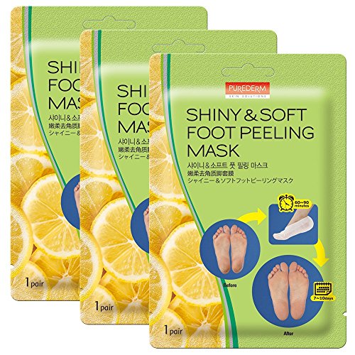Purederm Foot Peel Spa Mask Set with Sunflower Seed Oil and Lemon Extract (3-Pack), Removes Calluses and Dead Skin in 2 Weeks for Men & Women.
