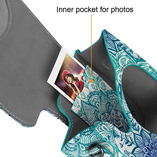 Fintie Protective Cover for Fujifilm Instax Mini 8, 8+, 9 (Micklyn Le Feuvre) - Vegan Leather, Removable Strap, Emerald Illusions