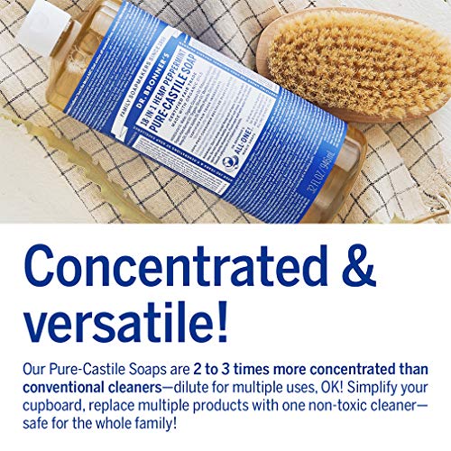 Dr. Bronner's Pure-Castile Liquid Soap Peppermint (32 oz) - Organic Oils, 18 Uses: Face, Body, Hair, Laundry, Pets, Dishes, Concentrated, Vegan, Non-GMO