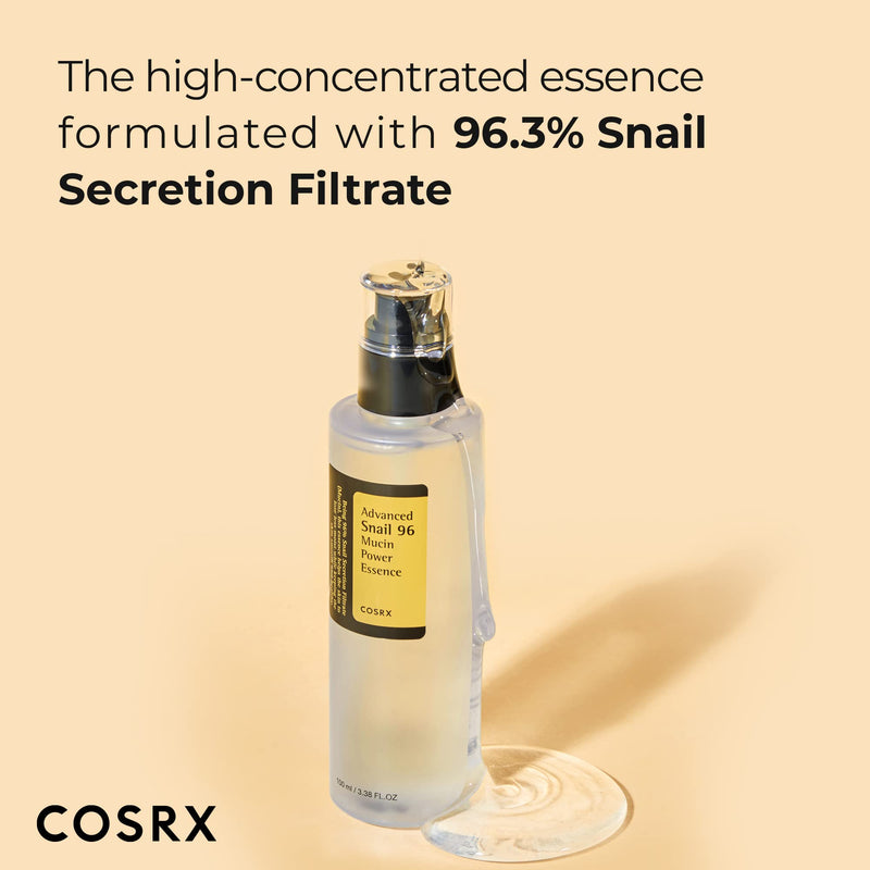 COSRX Snail Mucin 96% Power Repairing Essence 3.38 fl.oz, 100ml, Hydrating Serum for Face with Snail Secretion Filtrate for Dull and Damaged Skin, Not Tested on Animals, No Parabens, Korean Skincare