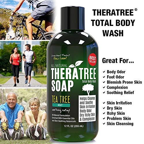 Oleavine TheraTree Tea Tree Oil Soap with Neem Oil (12oz), Helps Relieve Skin Irritation and Body Odor, Restore Healthy Complexion for Body and Face.