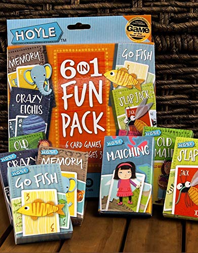 Hoyle Kids 6 in 1 Fun Pack Card Game Set [Ages 3+] - Memory, Crazy Eights, Old Maid, Go Fish, Slap Jack, Matching.