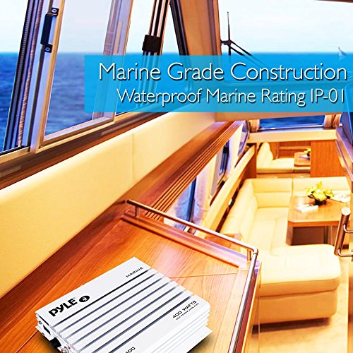 Pyle PLMRA400 Elite Series 400W 4-Channel Marine Amplifier (Black) with Waterproof Design, Dual Mosfet Power Supply, Gain Level Controls, and RCA Stereo Input & LED Indicator