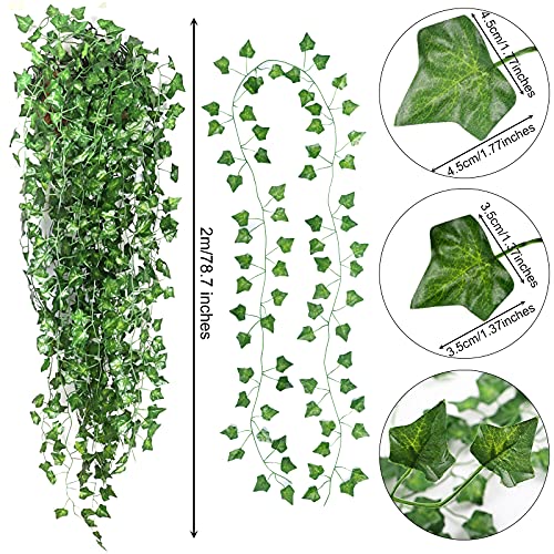 JPSOR 24pcs 158ft Artificial Ivy Leaves (Garland Greenery) Fake Vines for Wedding Wall Decor, Party Room Decor