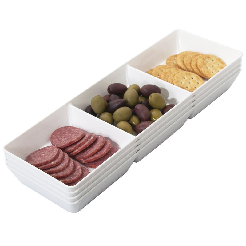 Avant 15-Inch x 5-Inch Plastic 3-Section Tray (Set of 4, White)