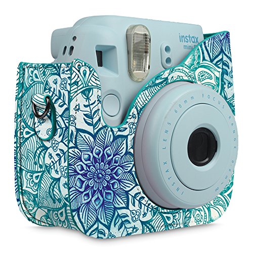Fintie Protective Cover for Fujifilm Instax Mini 8, 8+, 9 (Micklyn Le Feuvre) - Vegan Leather, Removable Strap, Emerald Illusions