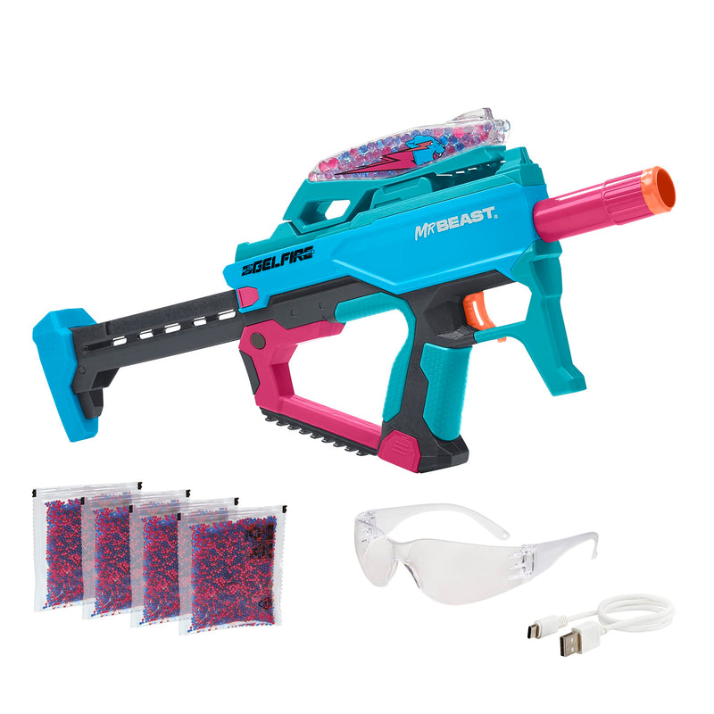 Nerf Pro Gelfire X MrBeast Full Auto Blaster & 20,000 Gelfire Rounds, 300 Round Hopper, Rechargeable Battery, Eyewear, Ages 14 & Up