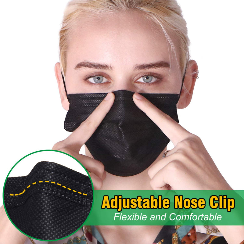 Black Disposable Face Masks (100 Pack), 3 Ply Filter Protection