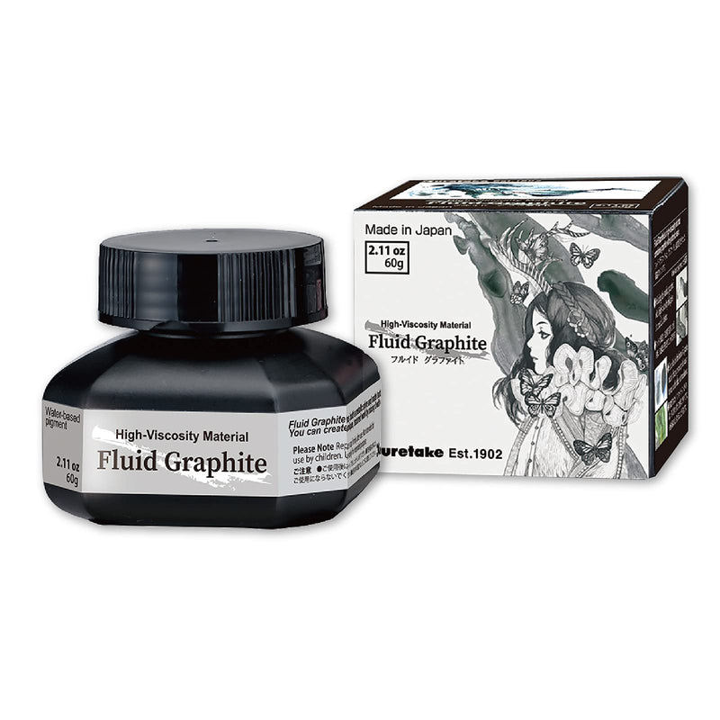 Kuretake ZIG FLUID GRAPHITE Paint 60ml [Metallic Black] for Craft, Art, Illustration, Dip Pen, Calligraphy, Lettering and Journaling (Made in Japan)