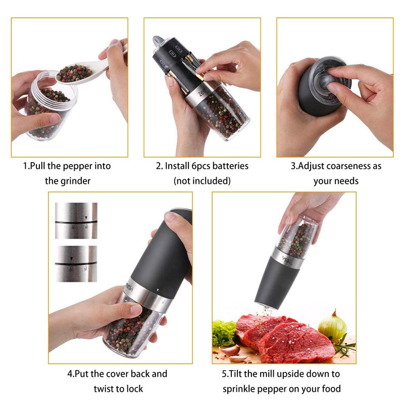 Electric Salt and Pepper Grinder Set, Battery Powered, Automatic Operation, Gravity Lock, Pepper Mill and Salt Grinder with LED Light  (Refillable)
