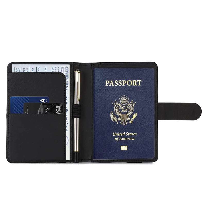 Melsbrinna Premium Leather Passport Holder Covers Case, Waterproof Rfid Blocking Travel Wallet Passport Holder with Pen Holder, Cute Passport Book for Women/Men (Black)