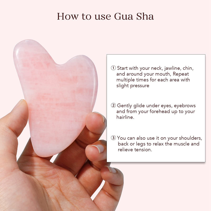 BAIMEI Rose Quartz Facial Beauty Roller & Gua Sha Massager (Skin Care Tools)