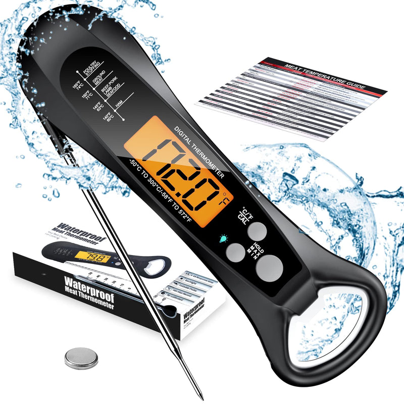 Digital Meat Thermometer with Backlight, Magnet, Calibration, Foldable Probe (for Deep Fry, BBQ, Grill, Roast Turkey) - Instant Read & Precise.
