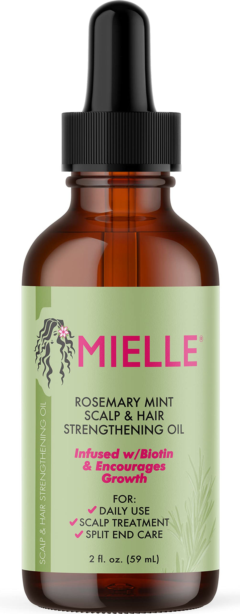 Mielle Organics Scalp & Hair Strengthening Oil with Rosemary Mint, Biotin & Essential Oils (2 fl oz) - For Split Ends, Dry Scalp & Hair Growth, All Hair Types.
