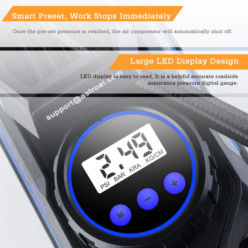 AstroAI 12V DC Auto Tire Inflator Air Compressor Pump (For Car Tires)