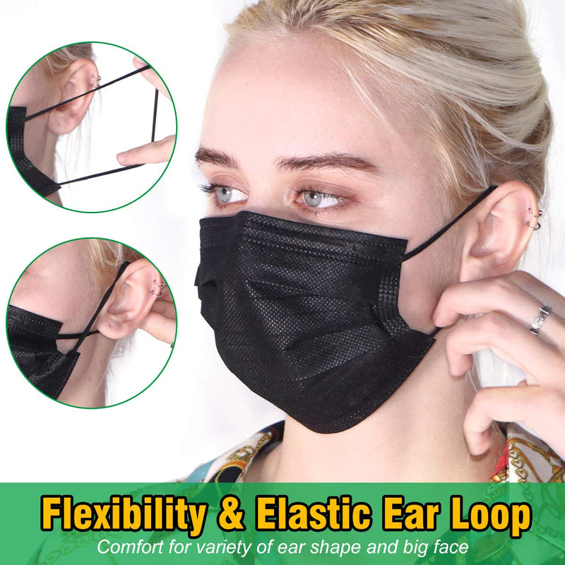 Black Disposable Face Masks (100 Pack), 3 Ply Filter Protection