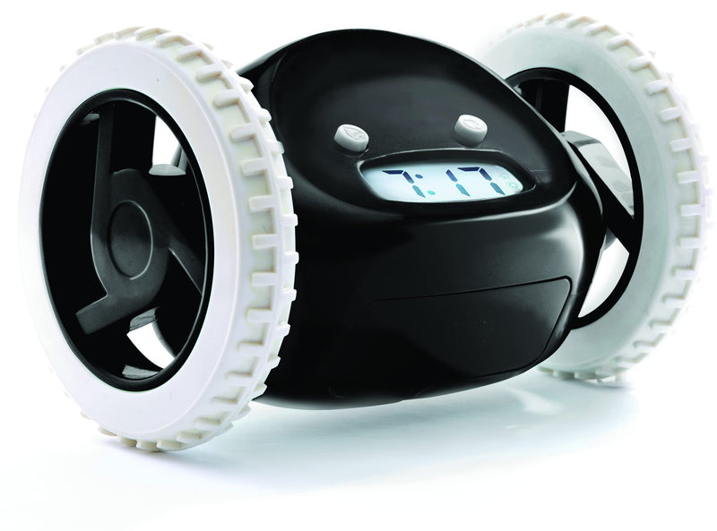 Clocky Alarm Clock on Wheels (Original) | Extra Loud for Heavy Sleepers | Robot Clockie for Adults and Kids | Funny, Rolling, Run-away, Moving, Jumping (Black)