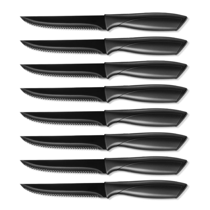 Premium Stainless Steel Kitchen Steak Knife Set of 8 (Super Sharp, Serrated, Dishwasher Safe, No Rust, Black)