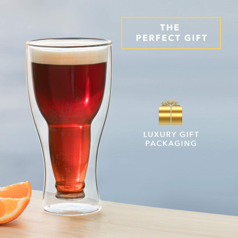 Dragon Glassware Clear Double Wall Insulated Pub Mug (13.5 oz, 1 Glass) - Upside Down Beer Bottle Design