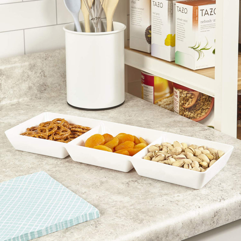Avant 15-Inch x 5-Inch Plastic 3-Section Tray (Set of 4, White)