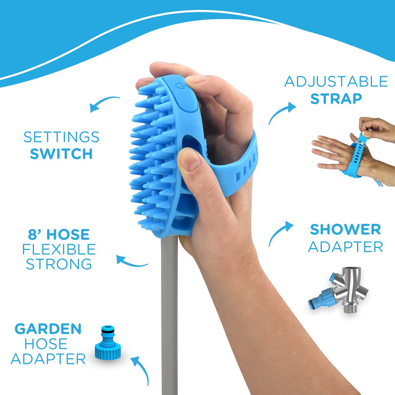 Aquapaw Dog Bath Brush Pro - 2-in-1 Sprayer and Scrubber Tool [Indoor/Outdoor] - Pet Grooming for Long and Short Hair - Hose and Shower Attachment