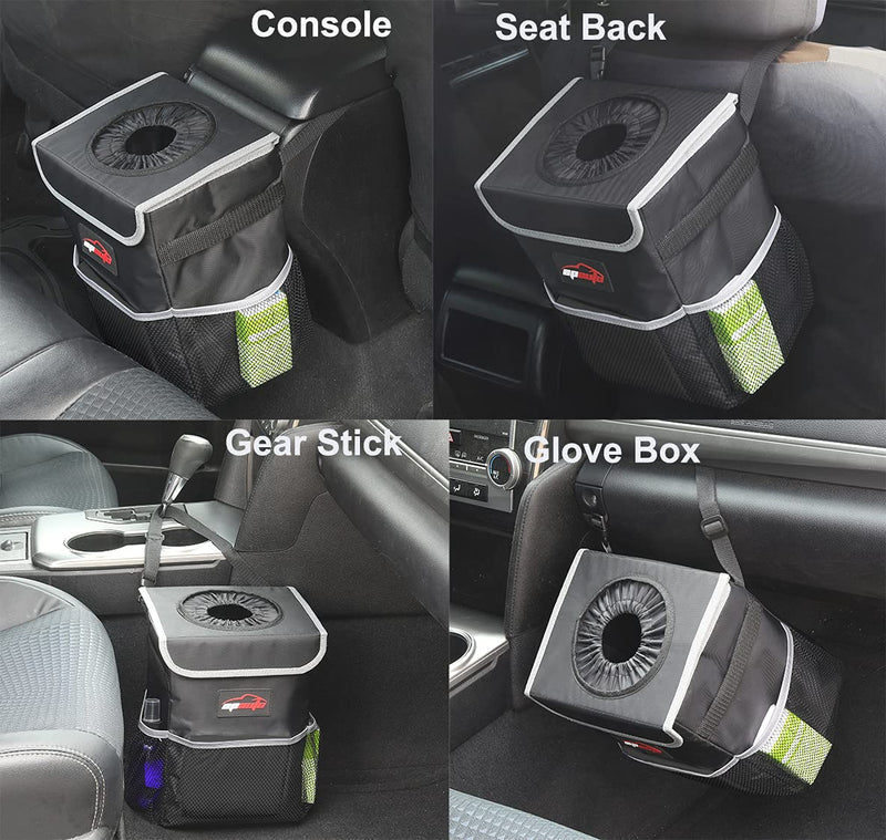 EPAuto Black Waterproof Car Trash Can with Lid & Storage Pockets (EP-CP-001)