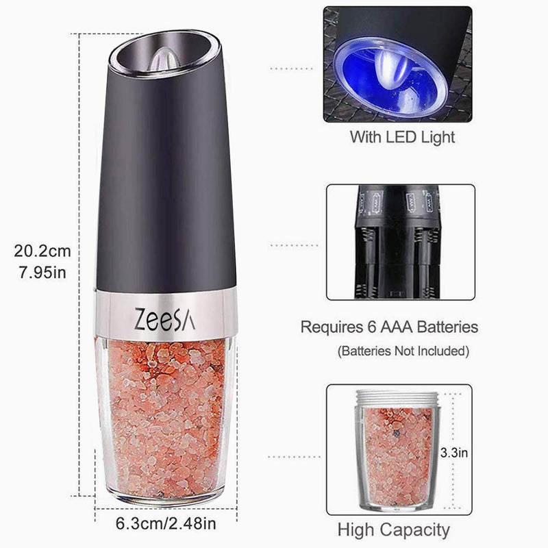 Electric Salt and Pepper Grinder Set, Battery Powered, Automatic Operation, Gravity Lock, Pepper Mill and Salt Grinder with LED Light  (Refillable)