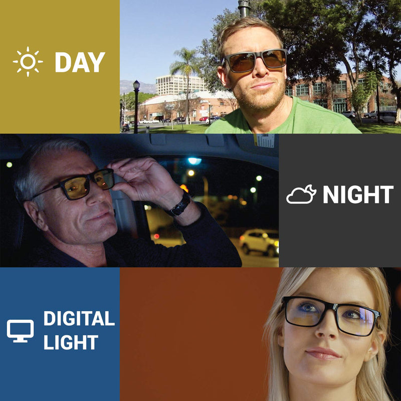 Eagle Eyes 3in1 Magnetic Polarized Sunglasses with Night Driving Clip-on and Computer Lens Base Frame (Black/Clear)
