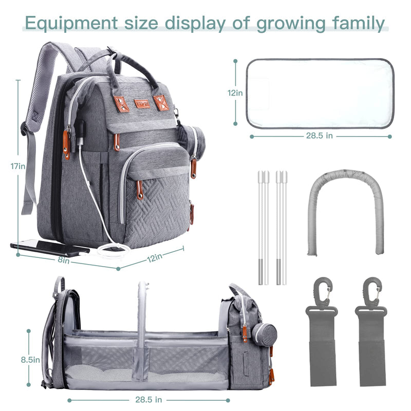 ISMGN Diaper Bag Backpack with Changing Station, Large Diaper Bag, Multifunctional Diaper Bag, Gray