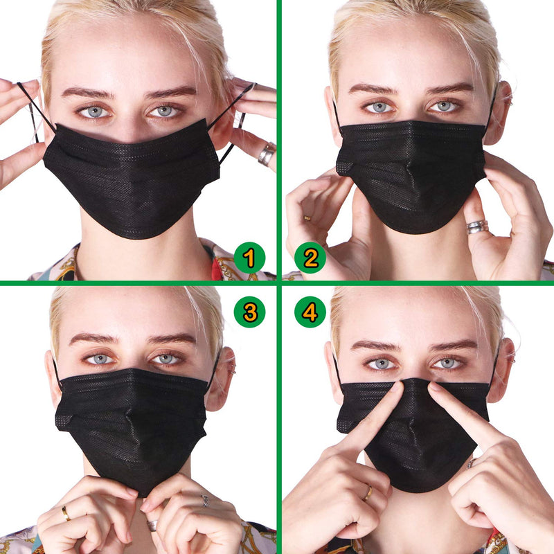 Black Disposable Face Masks (100 Pack), 3 Ply Filter Protection
