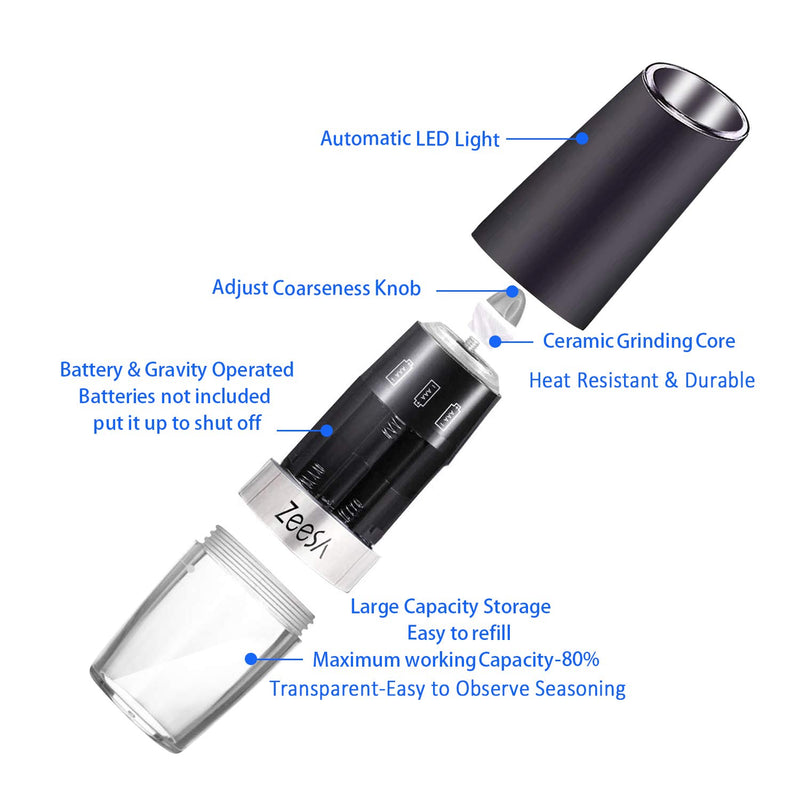 Electric Salt and Pepper Grinder Set, Battery Powered, Automatic Operation, Gravity Lock, Pepper Mill and Salt Grinder with LED Light  (Refillable)