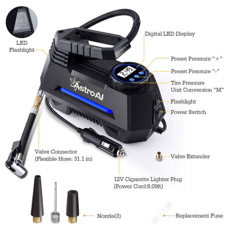 AstroAI 12V DC Auto Tire Inflator Air Compressor Pump (For Car Tires)