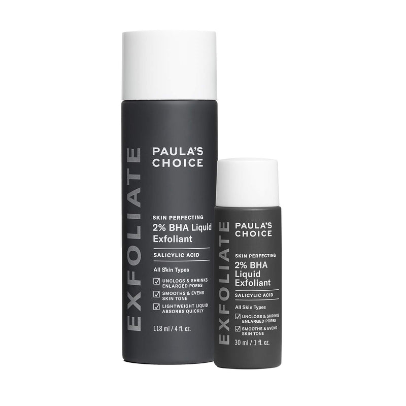 Paula's Choice Skin Perfecting 2% BHA Liquid Exfoliant Duo with Salicylic Acid (2 Bottles, 1 Full Size & 1 Travel Size). Gentle Blackhead Remover, Pore Minimizer & Wrinkle Reducer.