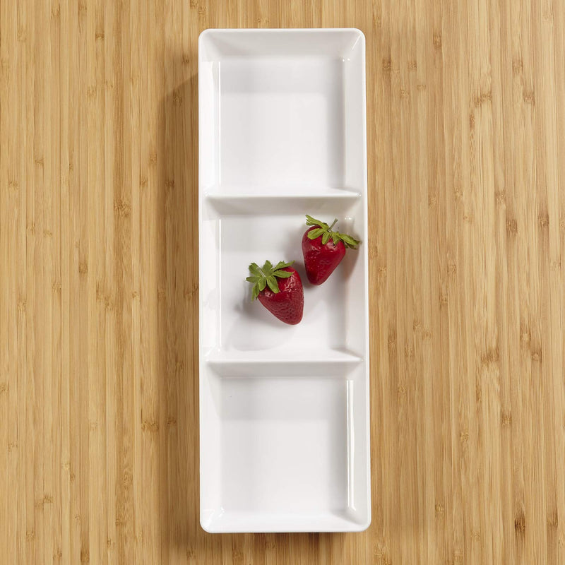 Avant 15-Inch x 5-Inch Plastic 3-Section Tray (Set of 4, White)