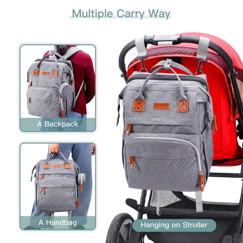 ISMGN Diaper Bag Backpack with Changing Station, Large Diaper Bag, Multifunctional Diaper Bag, Gray