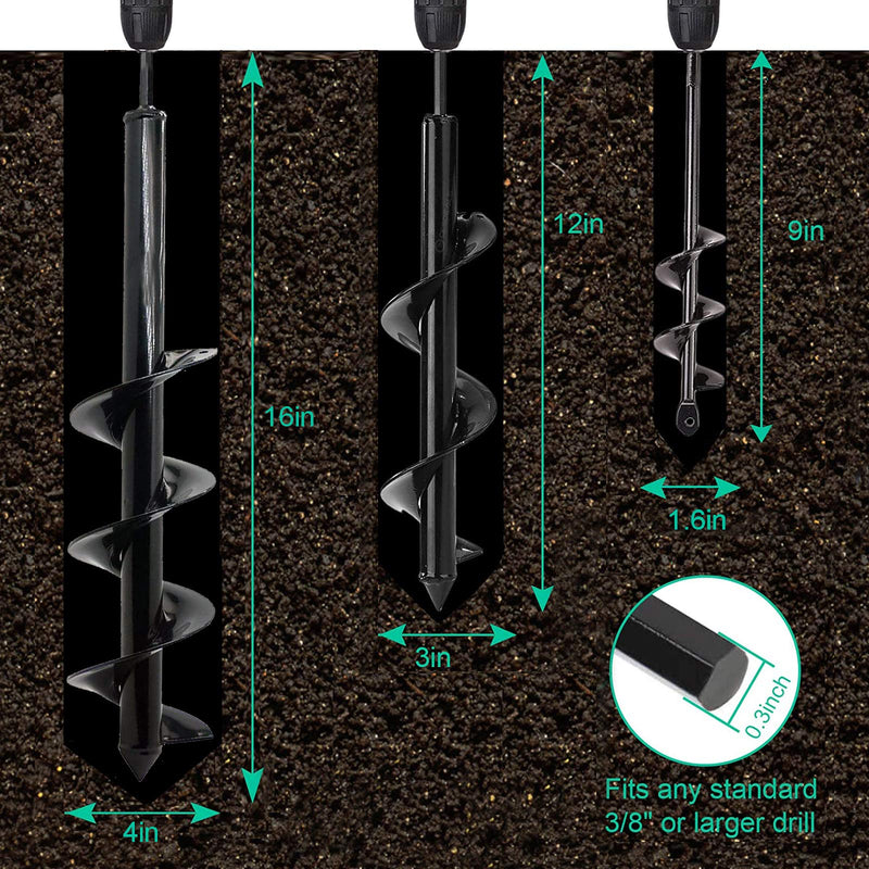 Silverline Auger Drill Bit Set (3/8" Hex Drive) for Planting & Creating Spiral Holes in Gardens