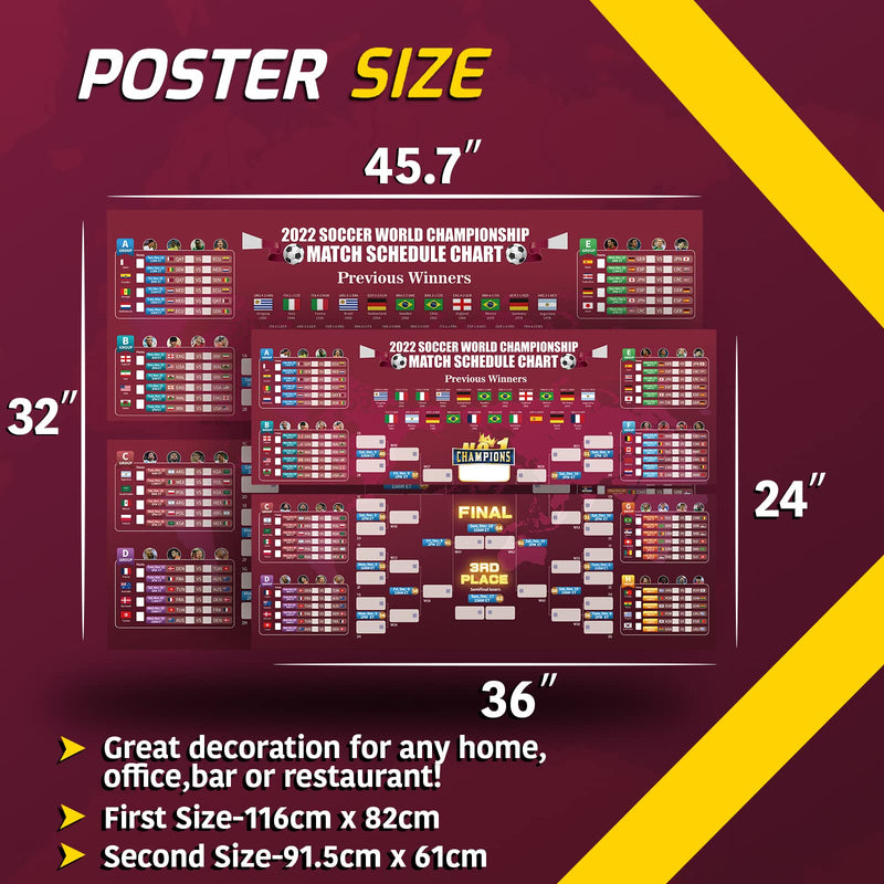 World Cup 2022 Poster 45x32in, No Crease Wall Chart & 32 Teams Info (Great Gift!)