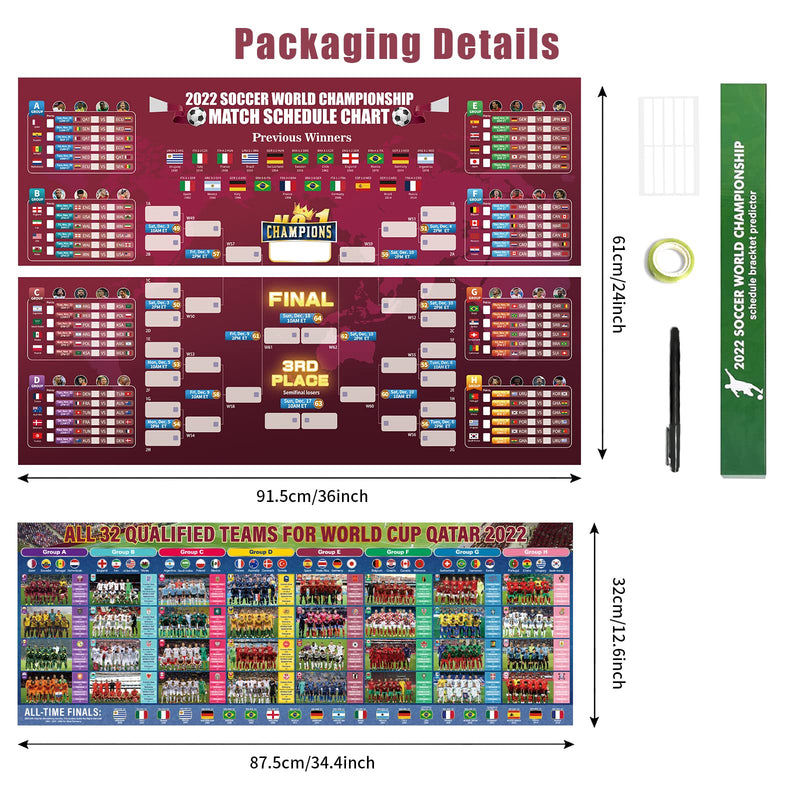 World Cup 2022 Poster 45x32in, No Crease Wall Chart & 32 Teams Info (Great Gift!)