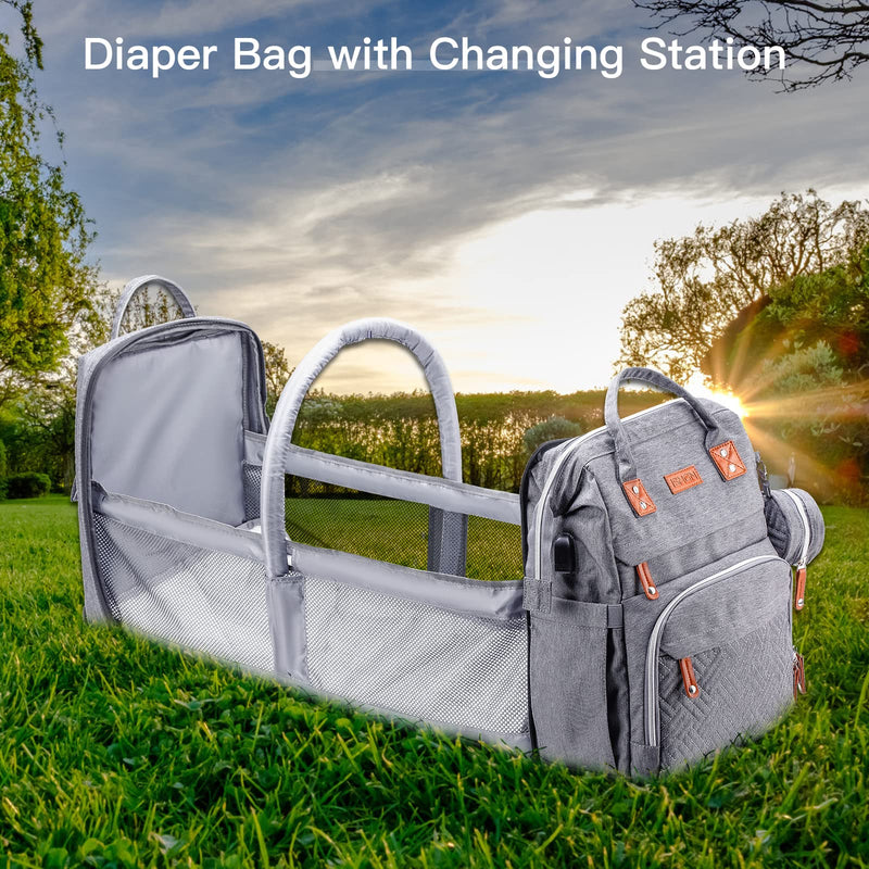ISMGN Diaper Bag Backpack with Changing Station, Large Diaper Bag, Multifunctional Diaper Bag, Gray