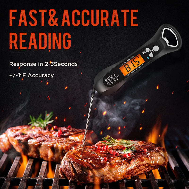 Digital Meat Thermometer with Backlight, Magnet, Calibration, Foldable Probe (for Deep Fry, BBQ, Grill, Roast Turkey) - Instant Read & Precise.