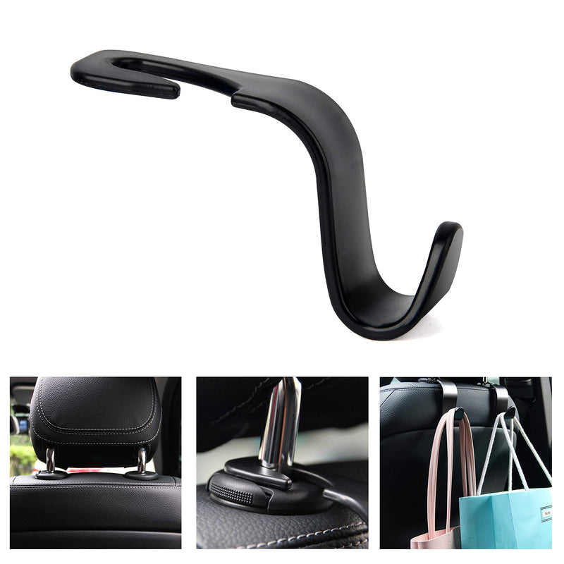 Car Seat Headrest Hanger (4 Pack) - Universal Fit for Handbags, Purse and Coats - S-Type, Black for All Vehicles