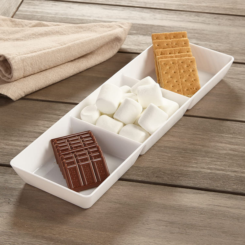 Avant 15-Inch x 5-Inch Plastic 3-Section Tray (Set of 4, White)