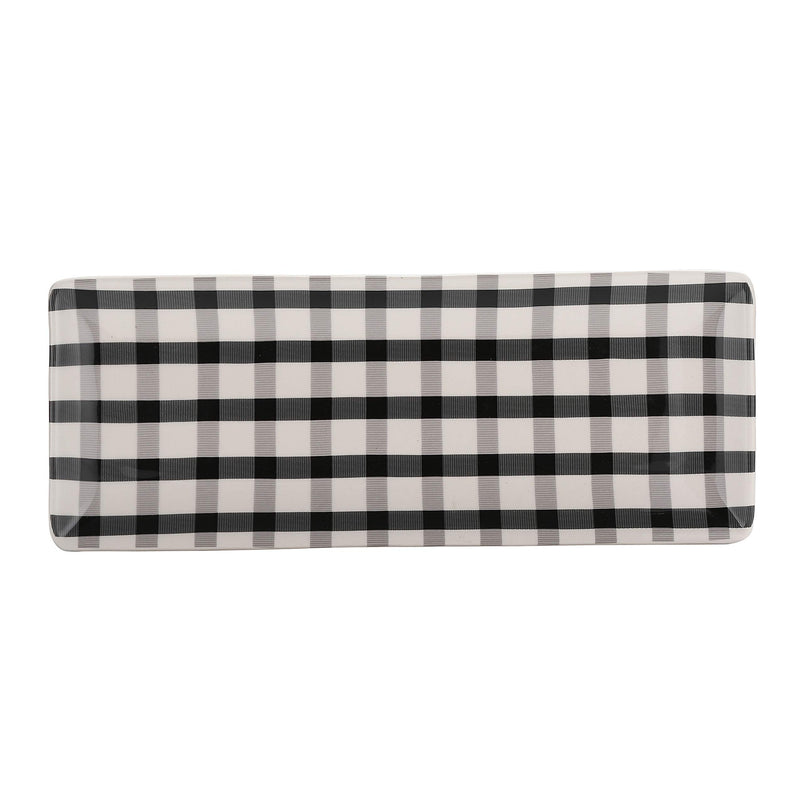 Bico 14 in. Serving Platter (2-Pack), Black and White Plaid Check, Microwave and Dishwasher Safe, Ceramic, for Serving Salad, Pasta, Cheese, Ham, and Appetizers