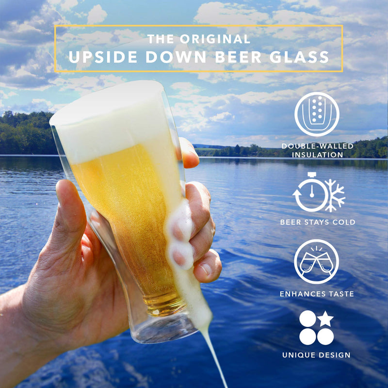Dragon Glassware Clear Double Wall Insulated Pub Mug (13.5 oz, 1 Glass) - Upside Down Beer Bottle Design