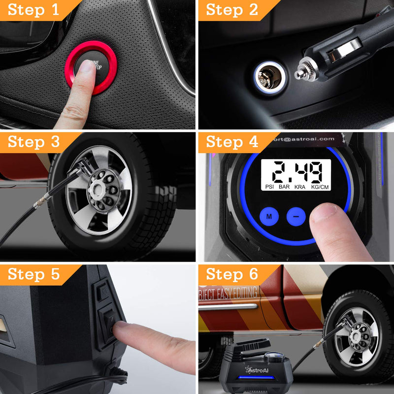 AstroAI 12V DC Auto Tire Inflator Air Compressor Pump (For Car Tires)