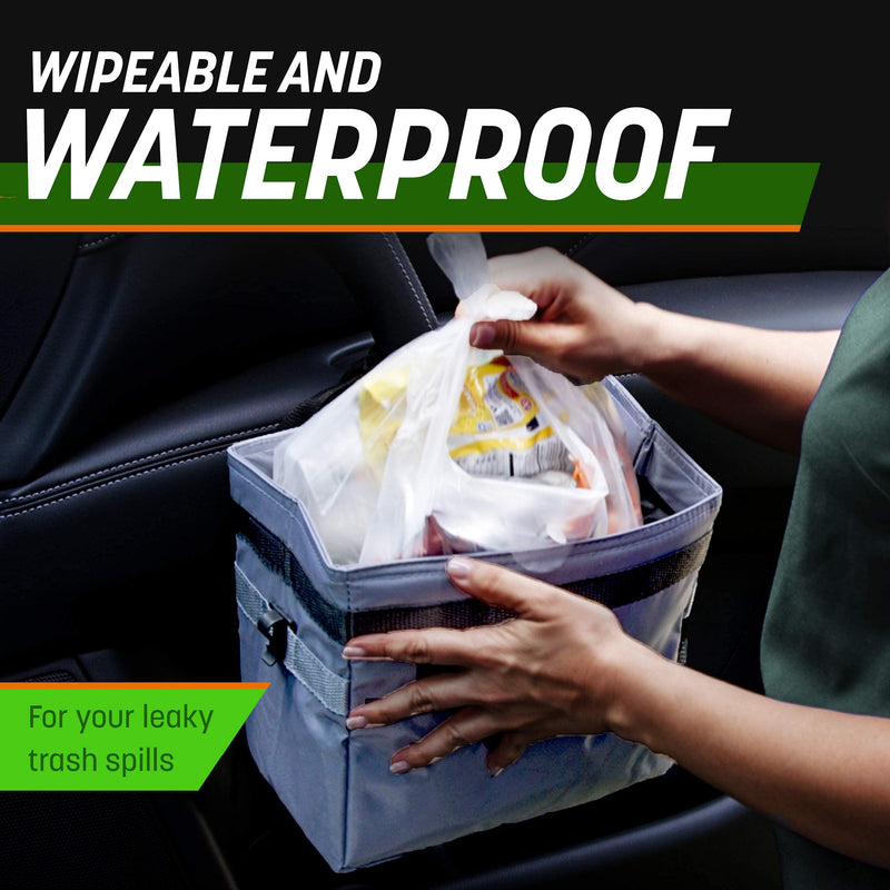 Auto Car Trash Can - Drive (Grey, No Lid), Leakproof Hanging Garbage Bin, 20 Trash Bags + Black Adjustable Strap, Car & Truck Accessories for Men & Women